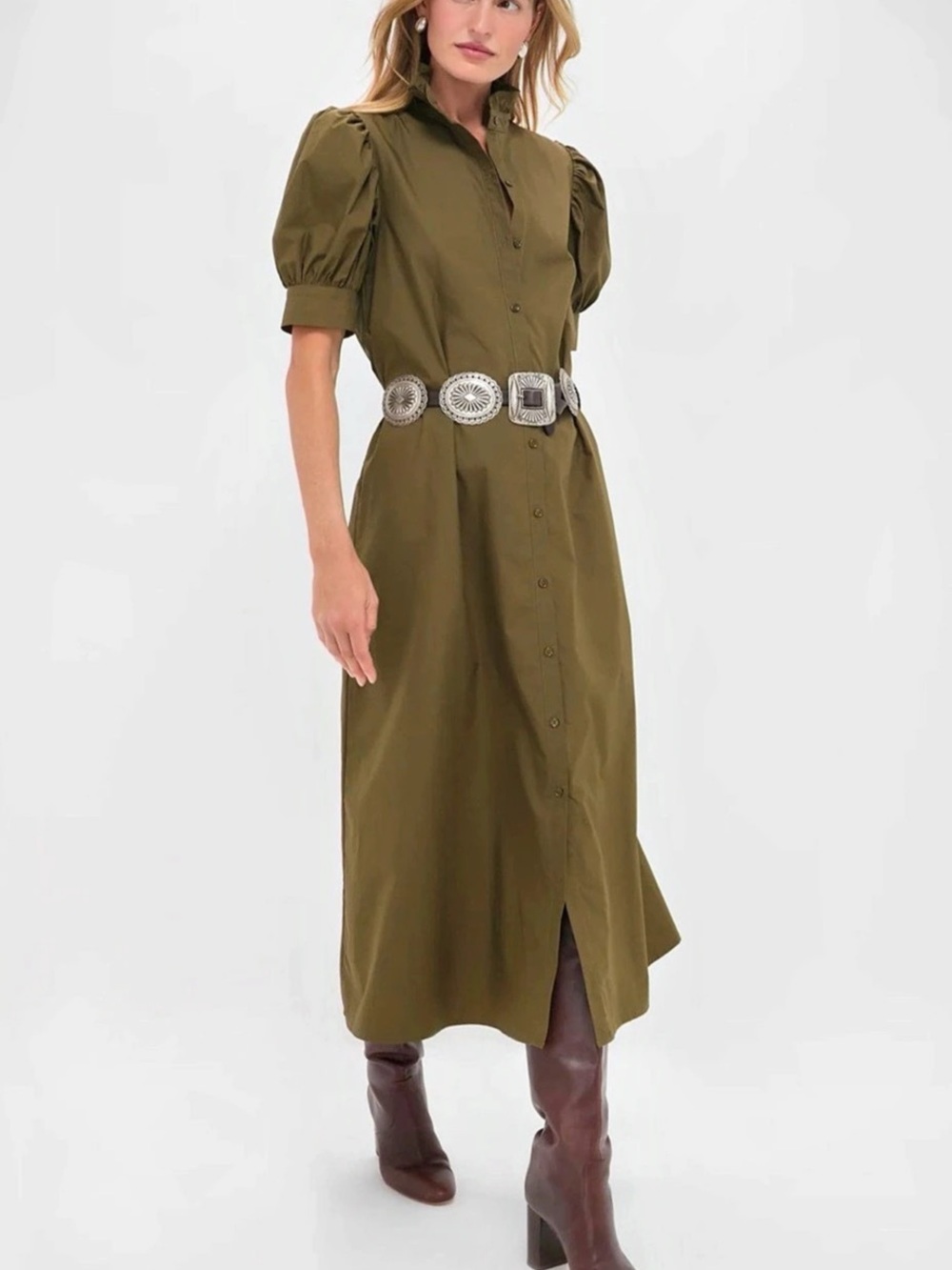 Hyacinth House Louisa Maxi Dress Ruffle Collar Green XXL
